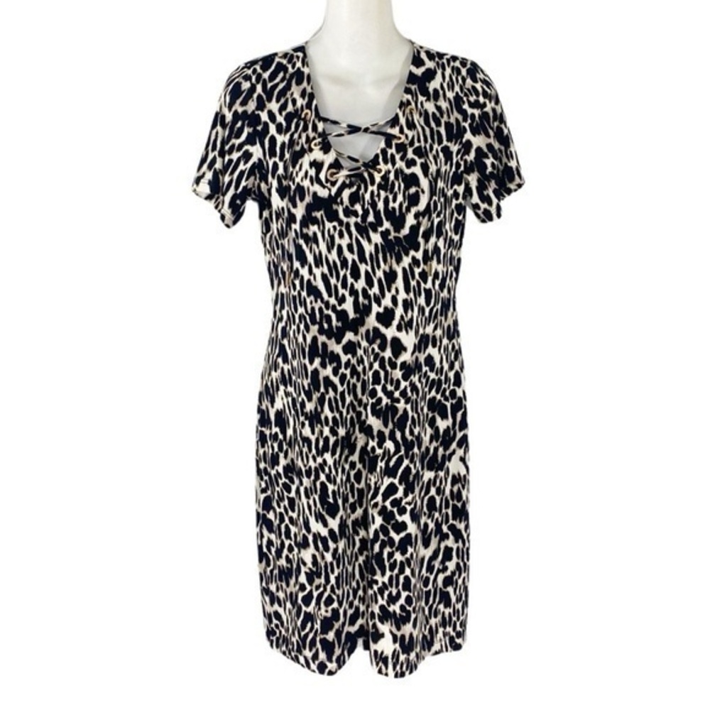 Calvin Klein leopard print lace up jersey stretch dress 8 OO5
